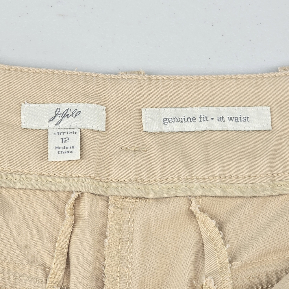 J.Jill High Rise Belted Cotton Twill Chino Shorts Pleated Cuffed Khaki Size 12 - Picture 4 of 6
